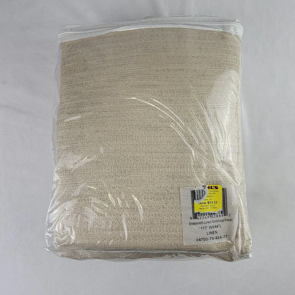 Ricardo Grasscloth Lined Grommet Patio Panel Beige Linen 110x84 Extra Wide NEW